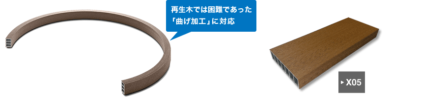 X05：再生木では困難であった「曲げ加工」に対応